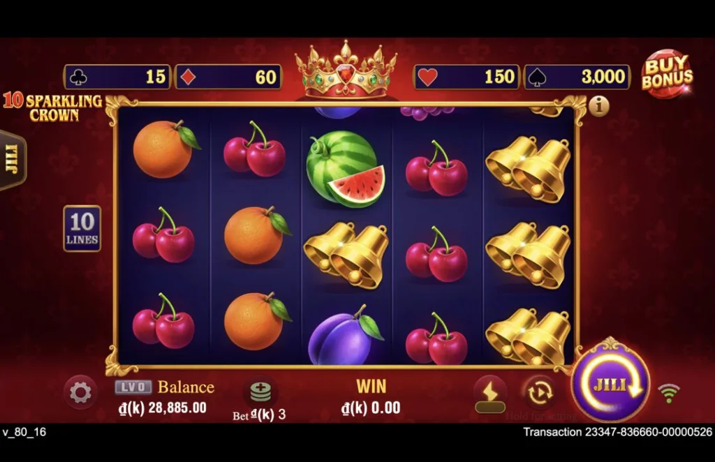 Ảnh giao diện chính game 10 Sparkling Crown (slot JILI) chơi tại LC79