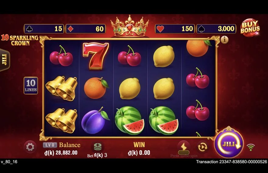 Ảnh màn hình gameplay game 10 Sparkling Crown (slot JILI) chơi tại LC79