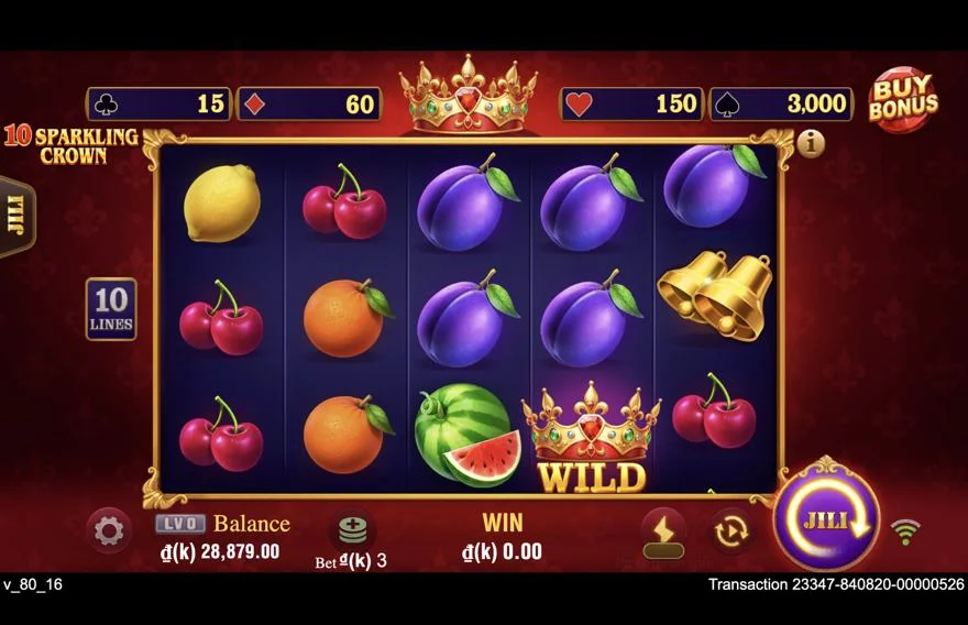 Ảnh bảng biểu tượng & tính năng game 10 Sparkling Crown (slot JILI) chơi tại LC79