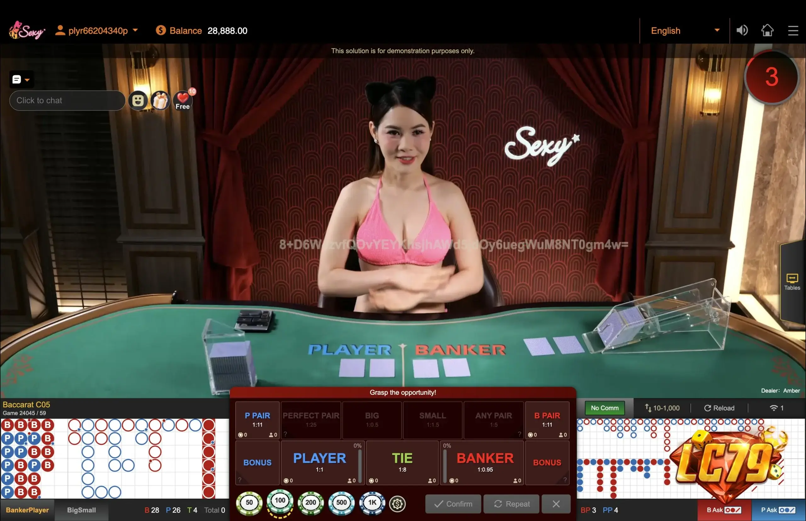 Điểm số ván Baccarat live tại LC79