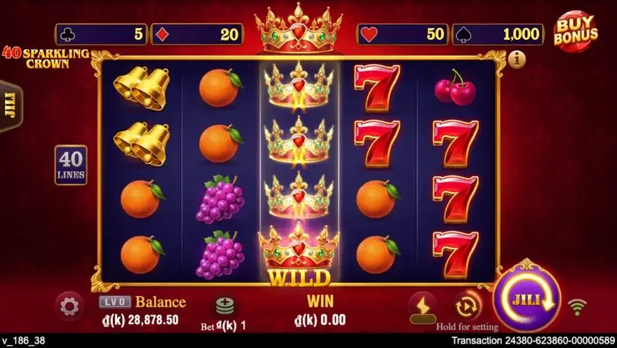 Ảnh bảng biểu tượng & tính năng game 40 Sparkling Crown (slot JILI) chơi tại LC79