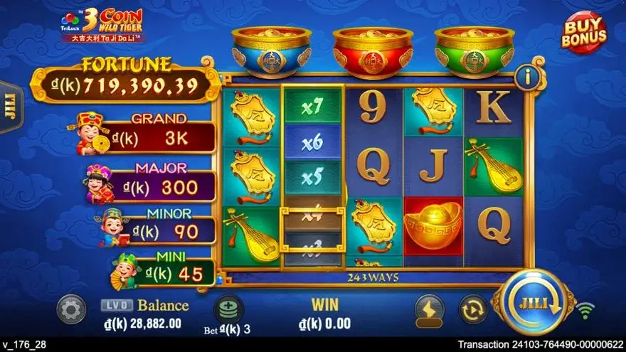 Ảnh màn hình gameplay game cách chơi 3 coin wild tiger lc79 (slot) chơi tại LC79