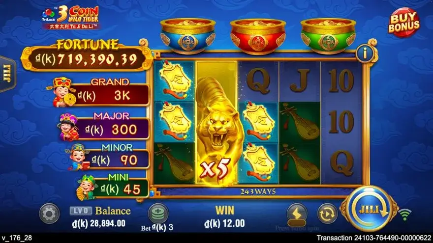 Ảnh bảng biểu tượng & tính năng game cách chơi 3 coin wild tiger lc79 (slot) chơi tại LC79