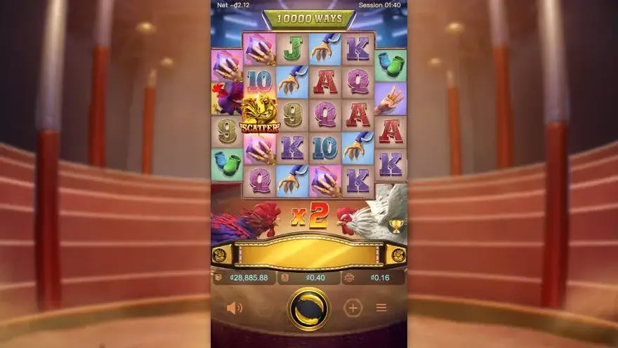Ảnh bảng biểu tượng & tính năng game Rooster Rumble (slot PG) chơi tại LC79