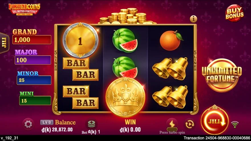Ảnh màn hình gameplay game Fortune Coins Unlimited Fortune (slot JILI) chơi tại LC79