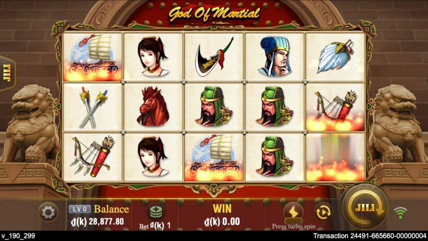 Ảnh bảng biểu tượng & tính năng game God Of Martial (slot JILI) chơi tại LC79