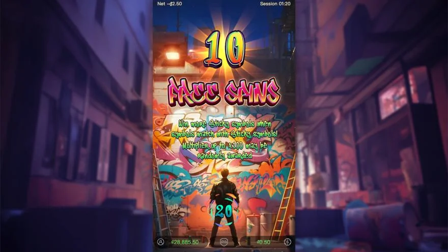 Ảnh bảng biểu tượng & tính năng game Graffiti Rush (slot PG) chơi tại LC79
