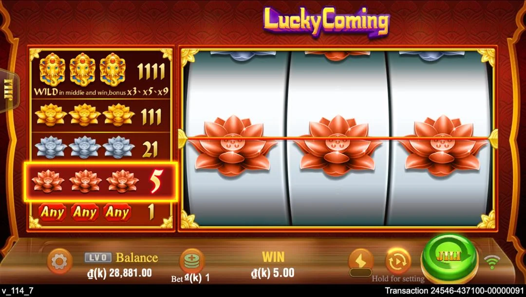 Ảnh giao diện chính game Lucky Coming (slot JILI) chơi tại LC79