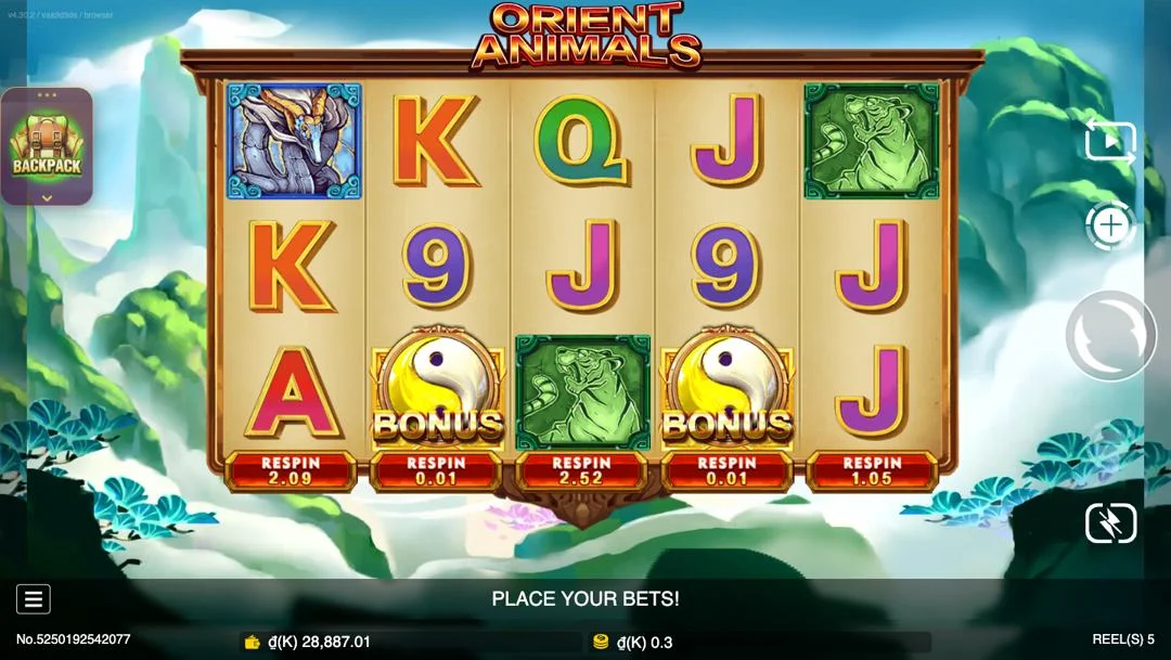 Ảnh giao diện chính game Orient Animals (slot JDB) chơi tại LC79