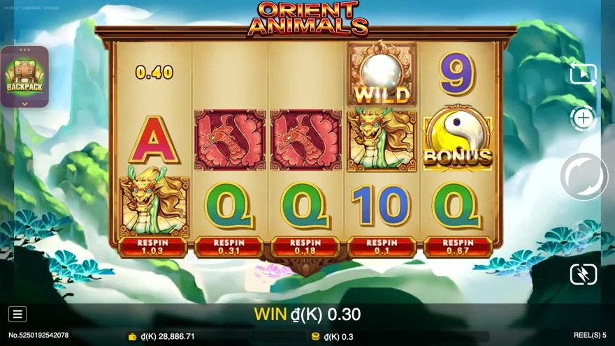 Ảnh màn hình gameplay game Orient Animals (slot JDB) chơi tại LC79