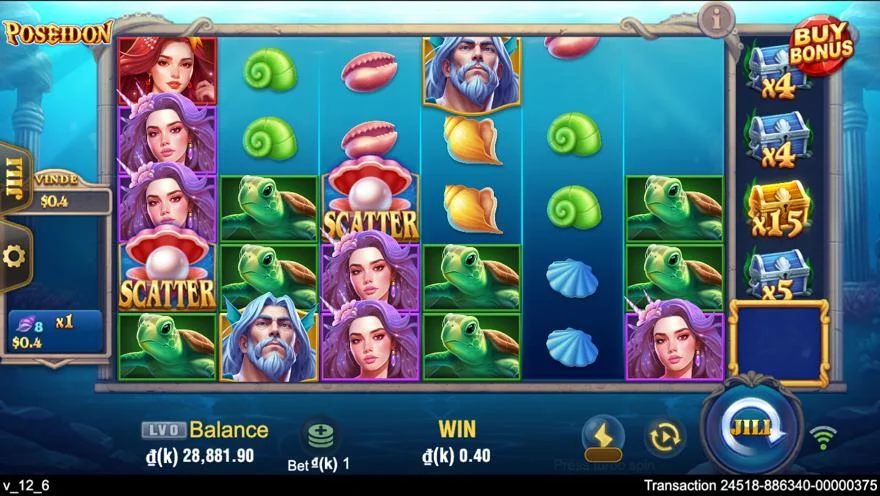 Ảnh bảng biểu tượng & tính năng game Poseidon (slot JILI) chơi tại LC79