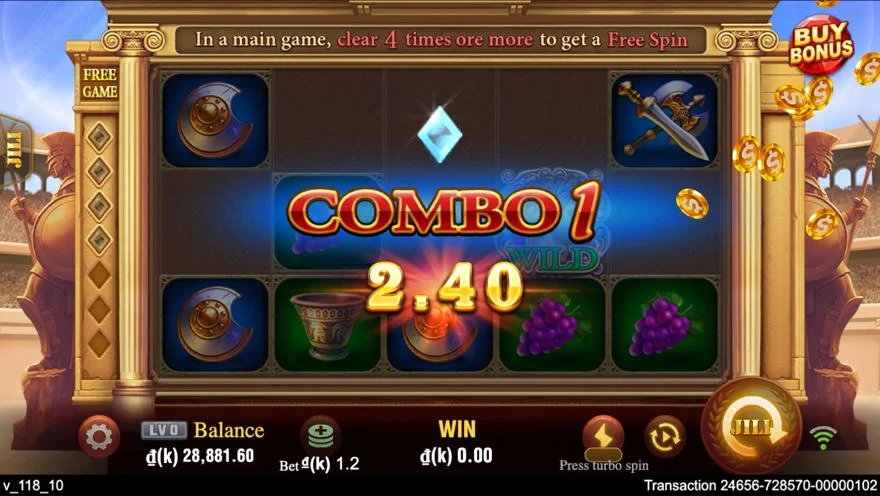 Ảnh màn hình gameplay game RomaX (slot JILI) chơi tại LC79